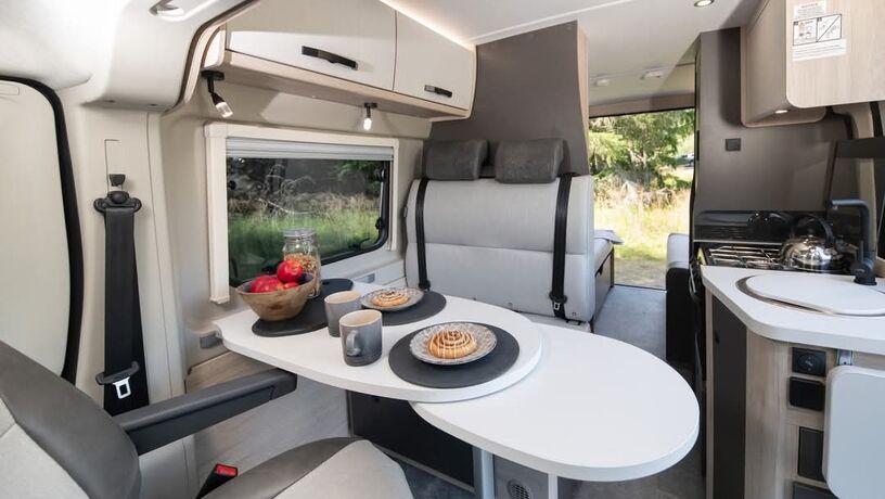 2025 Elddis Xplore CV X8 dining front to back